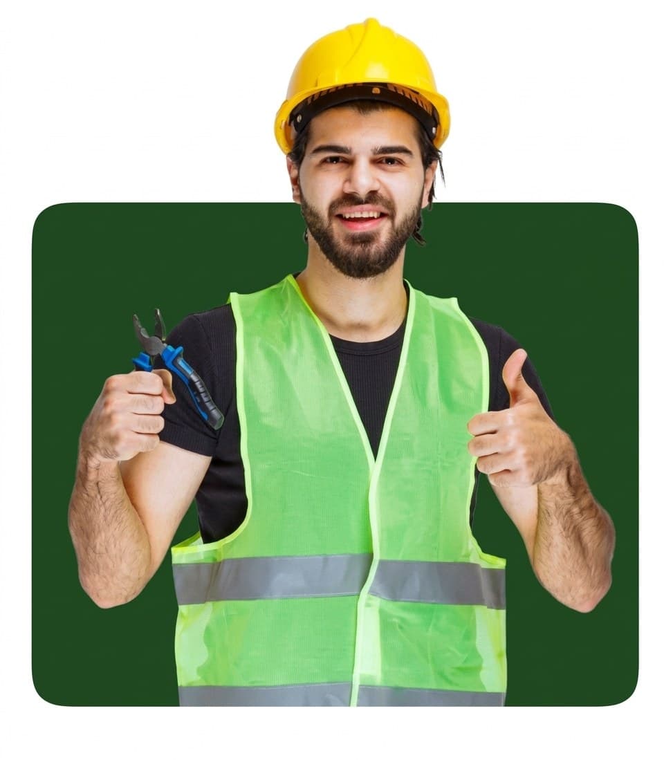 Confident electrician giving a thumbs up after completing an installation