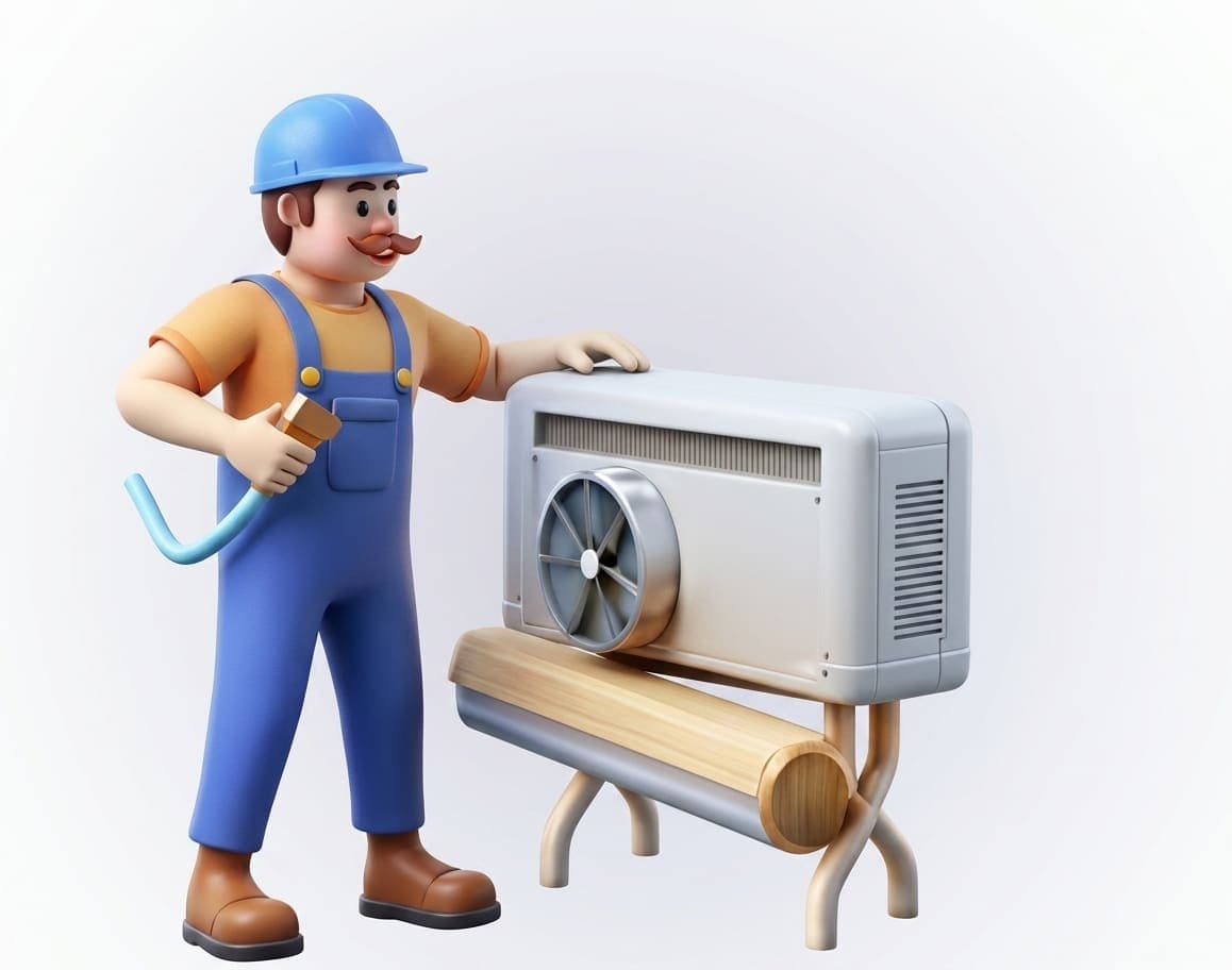 3D illustration of a technician with an air conditioning unit