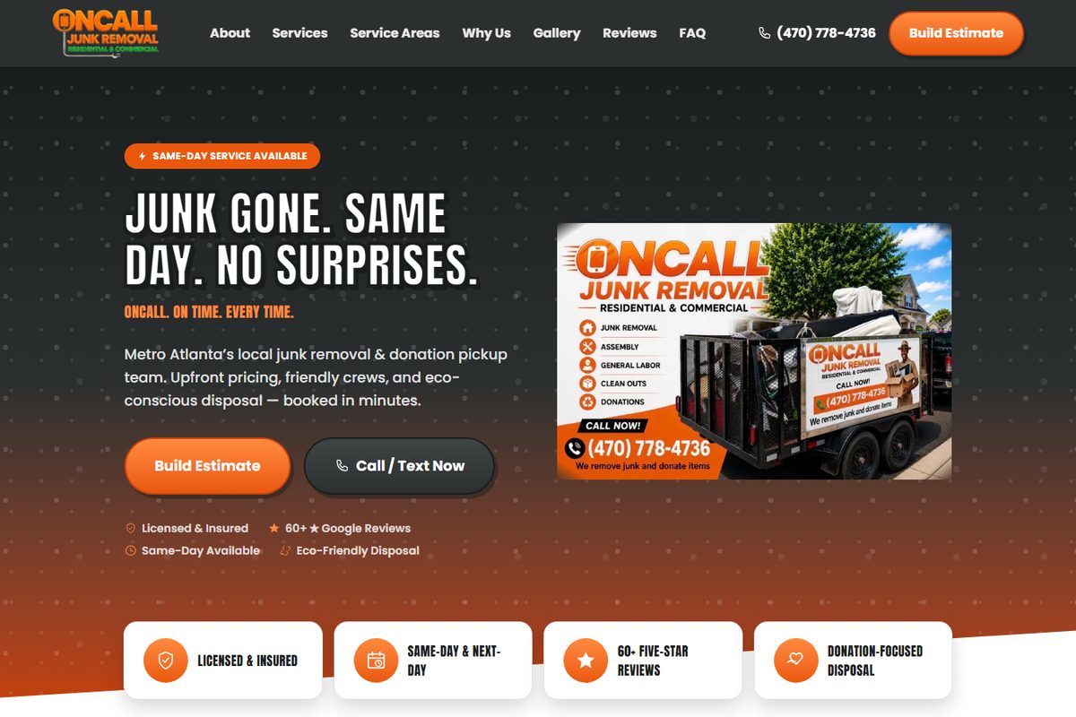 OnCall Junk Removal website